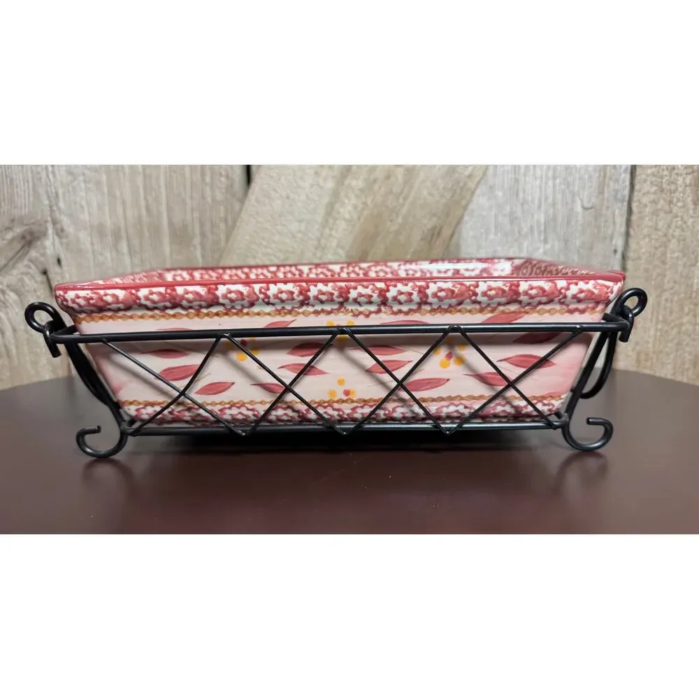 Vtg Temp-tations by Tara Old World Cookware 1.7 QT Meatloaf Dish w Metal Rack